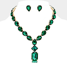 Emerald Cut Stone Cluster Pendant Pointed Teardrop Stone Cluster Link Evening Necklace