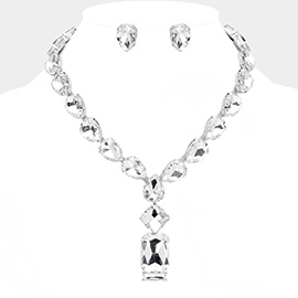 Emerald Cut Stone Cluster Pendant Pointed Teardrop Stone Cluster Link Evening Necklace