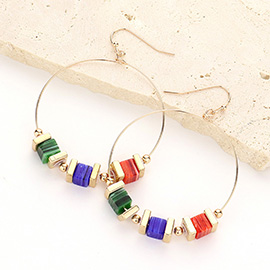 Natural Stone Cube Beaded Wire Ring Dangle Earrings