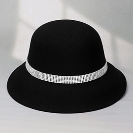 Rhinestone Paved Band Pointed Jazz Wedding Church Bucket Hat