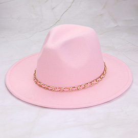 Faux Leather Braided Chain Band Pointed Fedora Hat