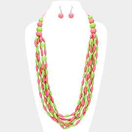 Oval Beaded Multi Layered Statement Long Necklace