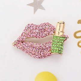 Bling Studded Lip and Lipstick Pin Brooch