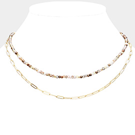 Faceted Beaded Metal Paperclip Chain Layered Necklace