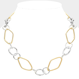 Two Tone Metal Abstract Ring Link Necklace