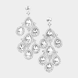 Teardrop Stone Cluster Chandelier Dangle Evening Earrings