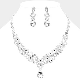 Teardrop Stone Cluster Pendant Pointed Teardrop Stone Cluster Embellished Evening Necklace