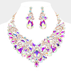 Teardrop Stone Embellished Statement Evening Necklace