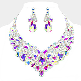 Teardrop Stone Embellished Statement Evening Necklace