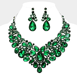 Teardrop Stone Embellished Statement Evening Necklace