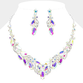 Marquise Stone Cluster Embellished Evening Necklace