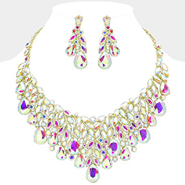 Teardrop Stone Cluster Marquise Vine Embellished Evening Necklace