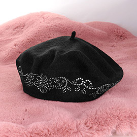 Flower Bling Studded Beret Hat