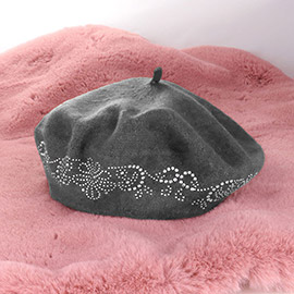 Flower Bling Studded Beret Hat