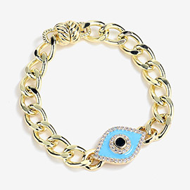 14K Gold Plated CZ Stone Paved Evil Eye Pointed Chain Magnetic Bracelet