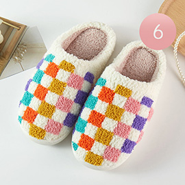 6Pairs - Multi Color Checkered Printed Home Indoor Floor Slippers