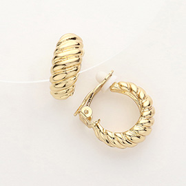 Textured Metal Hoop Clip On Earrings