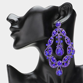 Oval Stone Cluster Pointed Rhinestone Paved Chandelier Evening Earrings