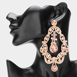 Oval Stone Cluster Pointed Rhinestone Paved Chandelier Evening Earrings