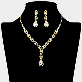 Teardrop Pointed Rhinestone Paved Y Shape Necklace