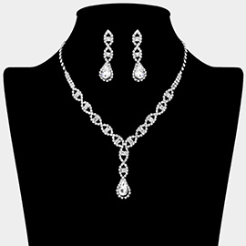 Teardrop Pointed Rhinestone Paved Y Shape Necklace