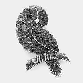 Stone Embellished Owl Pin Brooch