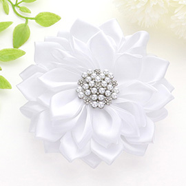 Pearl Pointed Flower Ribbon Brooch / Hair Clip