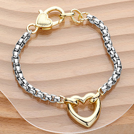 14K Gold Plated Two Tone Heart Charm Pointed Bracelet