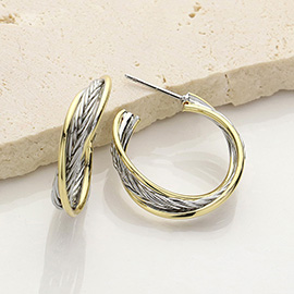 14K Gold Plated Two Tone Twisted Hoop Earrings