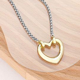 14K Gold Plated Two Tone Open Heart Pendant Necklace