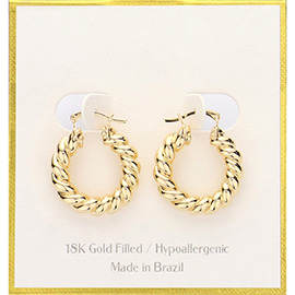 18K Gold Filled Hypoallergenic Twisted Hoop Pin Catch Earrings