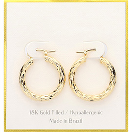 18K Gold Filled Hypoallergenic Textured Hoop Pin Catch Earrings