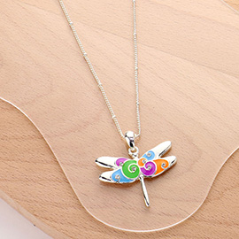 Multi Colored Dragonfly Pendant Necklace