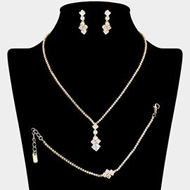 CZ Stone Cluster Embellished Necklace Jewelry Set