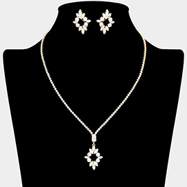 CZ Stone Cluster Embellished Pendant Pointed Rhinestone Paved Necklace