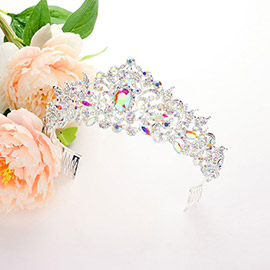 Oval Round Stone Pointed Rhinestone Paved Queen Tiara