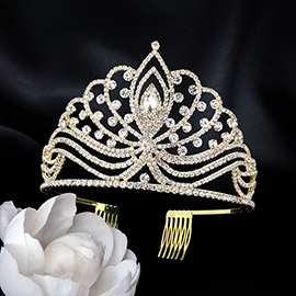 Marquise Stone Pointed Rhinestone Paved Princess Tiara