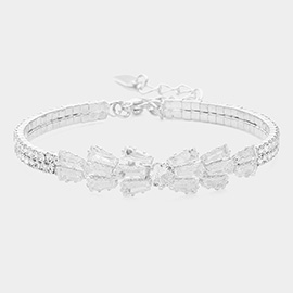 Rhinestone Embellished Bow Pointed Evening Bracelet