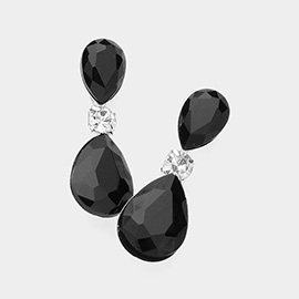 Double Glass Teardrop Stone Evening Earrings