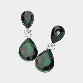 Double Glass Teardrop Stone Evening Earrings