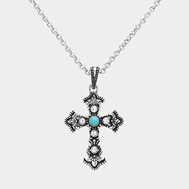 Natural Stone Pointed Western Cross Pendant Necklace