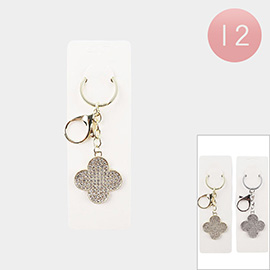 12PCS - Rhinestone Paved Quatrefoil Keychains