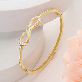 Stainless Steel Stone Paved Infinity Pointed Hinged Bangle Bracelet