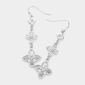 Metal Clover Link Dropdown Dangle Earrings