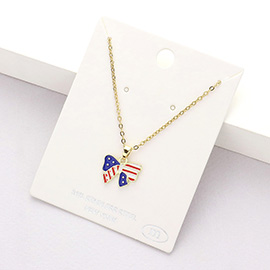 Stainless Steel Enamel American USA Flag Bow Pendant Necklace