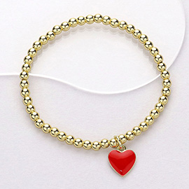 Stainless Steel Enamel Heart Charm Pointed Stretch Bracelet