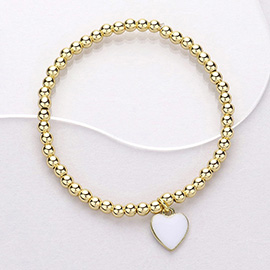 Stainless Steel Enamel Heart Charm Pointed Stretch Bracelet