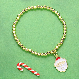 Stainless Steel Enamel Christmas Santa Charm Pointed Stretch Bracelet