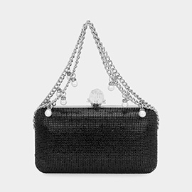 Bling Studded Pearl Charm Embellished Chain Pointed Evening Clutch  Bag / Crossbody Bag