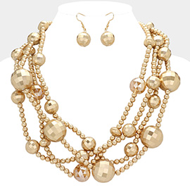 Matte Faceted Ball Beaded Multi Layered Statement Necklace